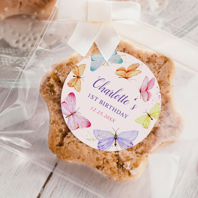 Pegatina Redonda Mariposa acuarela Primer cumpleaños (Subido por el creador)
