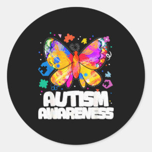 Pegatina Redonda Mariposa apoyo conciencia del autismo rompecabezas