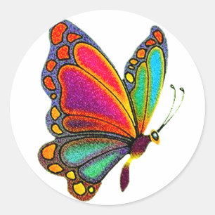 Pegatina Redonda Mariposa arco iris