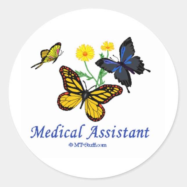Pegatina Redonda Mariposa auxiliar médico (Anverso)