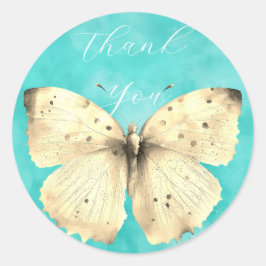 Pegatina Redonda Mariposa azul claro romántico gracias