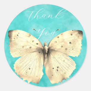Pegatina Redonda Mariposa azul claro romántico gracias