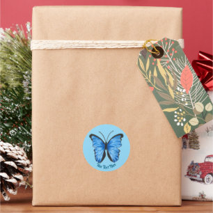 Pegatina Redonda Mariposa azul personalizado