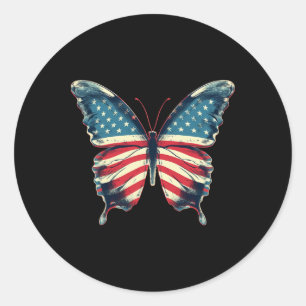 Pegatina Redonda Mariposa Bandera Estadounidense Vintage Cute Ameri