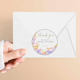 Pegatina Redonda Mariposa Bridal Shower Hydrangea Gold Gracias
