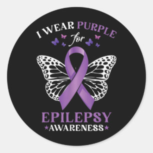 Pegatina Redonda Mariposa Cardíaca Que Uso Púrpura Para Epilepsia A