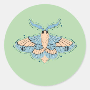 Pegatina Redonda Mariposa Celestial Caprichosa — Azul Suave y Meloc