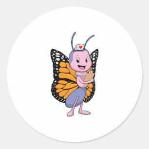 Pegatina Redonda Mariposa como enfermera