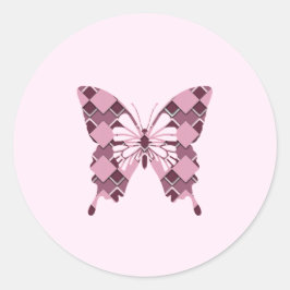 Pegatina Redonda Mariposa compacta de diamantes rosados