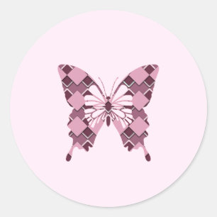 Pegatina Redonda Mariposa compacta de diamantes rosados