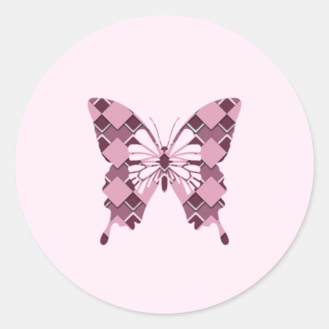Pegatina Redonda Mariposa compacta de diamantes rosados (Anverso)