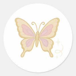 Pegatina Redonda Mariposa con Alas Perladas