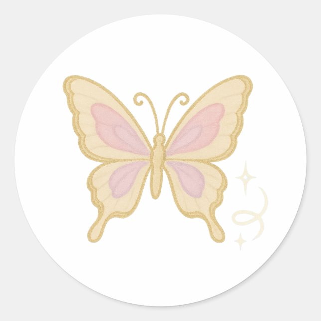 Pegatina Redonda Mariposa con Alas Perladas (Anverso)