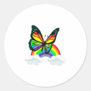 Pegatina Redonda Mariposa con arcoiris