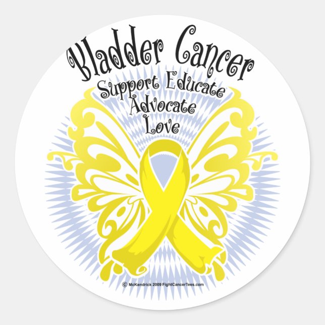 Pegatina Redonda Mariposa con cáncer de vejiga 3 (Anverso)