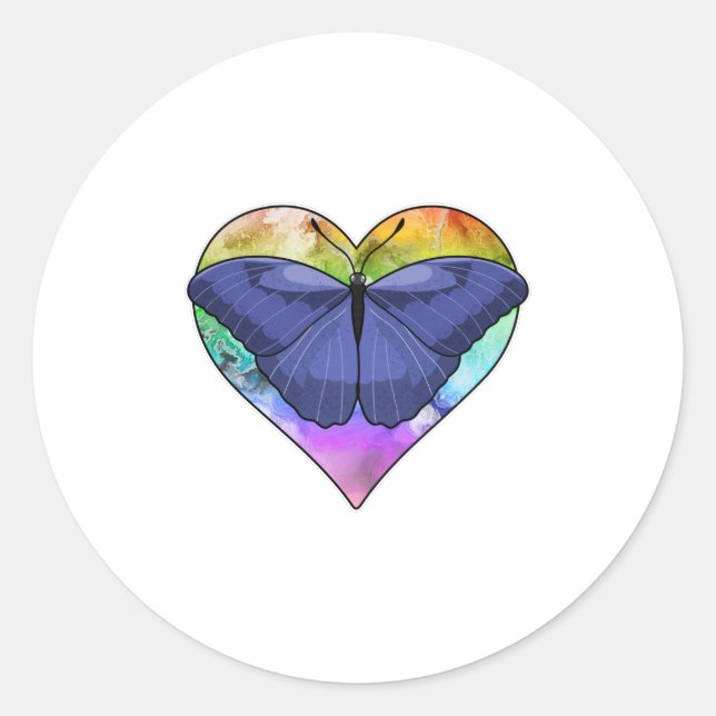 Pegatina Redonda Mariposa con corazón (Anverso)