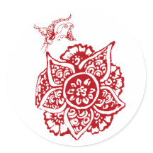 Mariposa con flor (Henna) (Rojo)