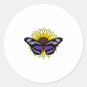 Pegatina Redonda Mariposa con girasol