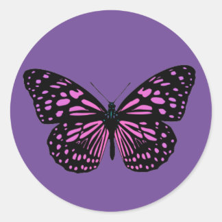 Pegatina Redonda Mariposa con manchas rosadas