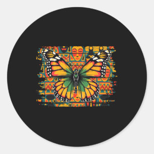 Pegatina Redonda Mariposa con patrones tribales africanos Histo neg