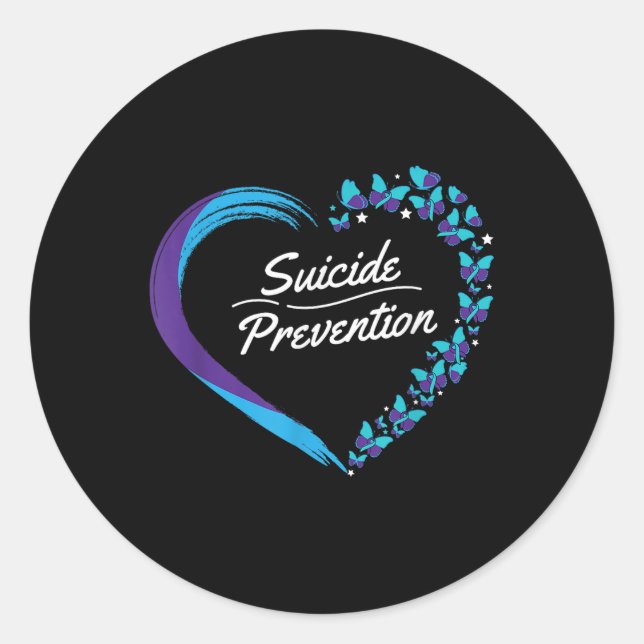 Pegatina Redonda Mariposa Conciencia sobre el Suicidio Cardíaco Sal (Anverso)