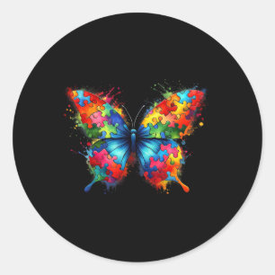 Pegatina Redonda Mariposa Concienciación sobre el Autismo Colorido