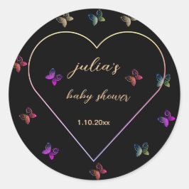 Pegatina Redonda Mariposa Corazón Rosa baby shower niña 