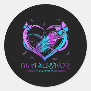 Pegatina Redonda Mariposa Corazón, Soy Sobreviviente Prevención Del