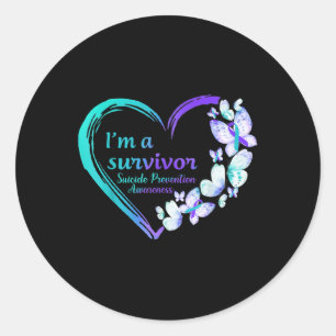 Pegatina Redonda Mariposa Corazón, Soy Sobreviviente Prevención Del
