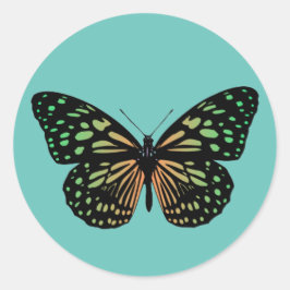 Pegatina Redonda Mariposa Cubierta Verde Y naranja