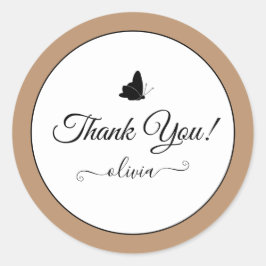 Pegatina Redonda Mariposa Cuta Gracias Labels Cream Beige Tan
