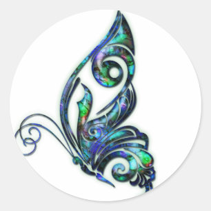 Pegatina Redonda Mariposa de Abalone Shell Art Deco