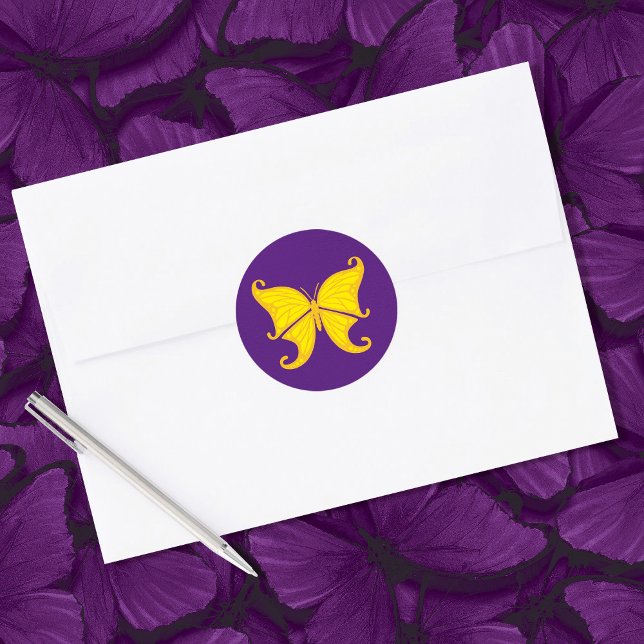 Pegatina Redonda Mariposa de bonito en amarillo (Subido por el creador)