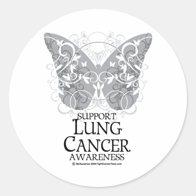 Pegatina Redonda Mariposa de cáncer de pulmón (Anverso)