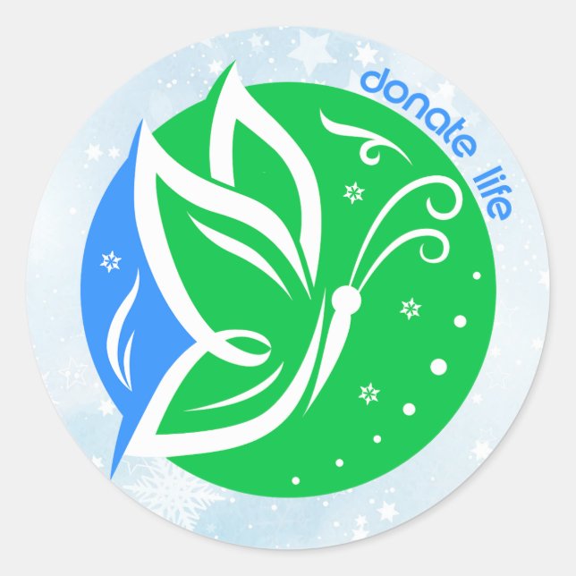 Pegatina Redonda Mariposa de Donar Vida Campaña de Navidad de Conci (Anverso)
