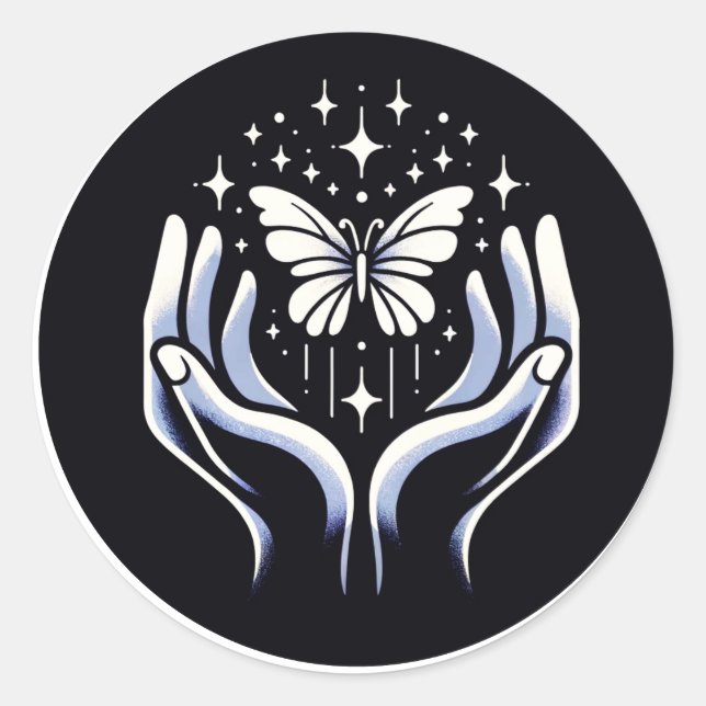 Pegatina Redonda Mariposa de esperanza símbolo de fuerza y resisten (Anverso)
