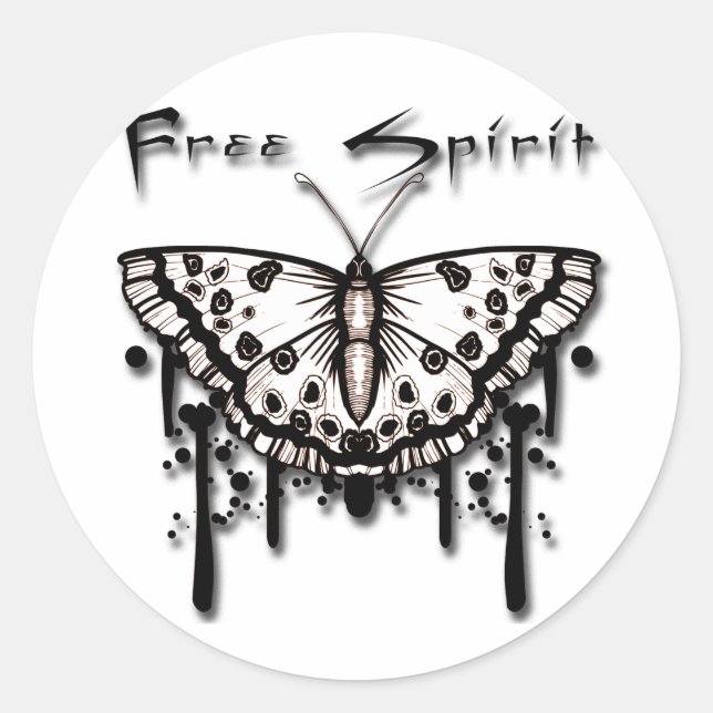 Pegatina Redonda Mariposa de espíritu libre (Anverso)