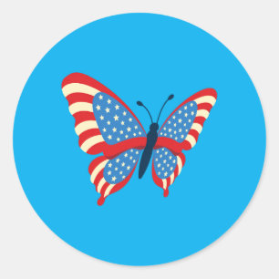 Pegatina Redonda Mariposa De La Bandera Americana Usa Patriótica 4