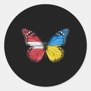 Pegatina Redonda Mariposa de la bandera letona ucraniana Letonia Uc