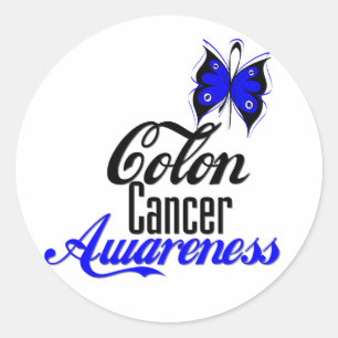 Pegatina Redonda Mariposa de la conciencia del cáncer de colon