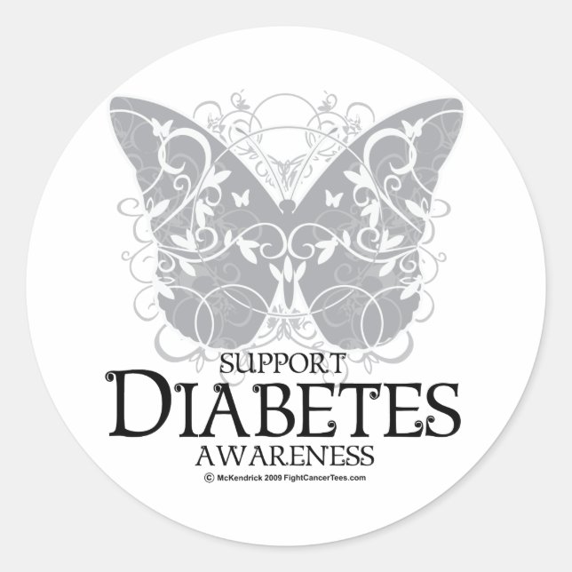Pegatina Redonda Mariposa de la diabetes (Anverso)