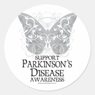 Pegatina Redonda Mariposa de la enfermedad de Parkinson