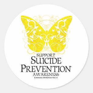 Pegatina Redonda Mariposa de la prevención del suicidio