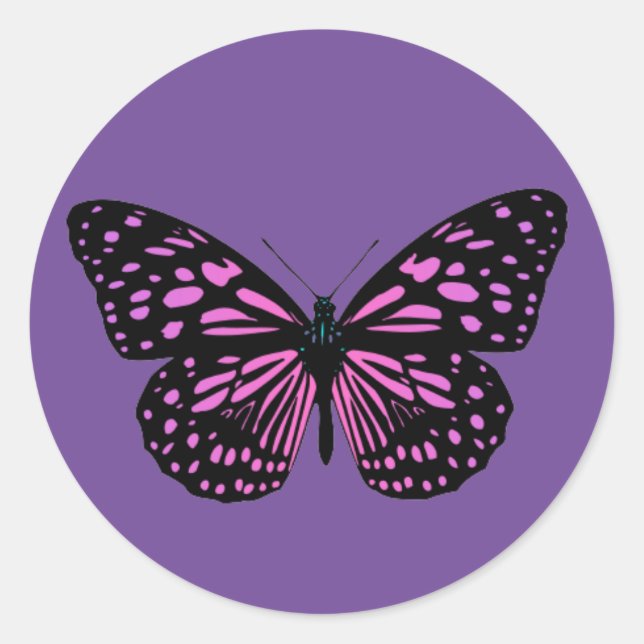 Pegatina Redonda Mariposa de Manchas Rosadas  (Anverso)
