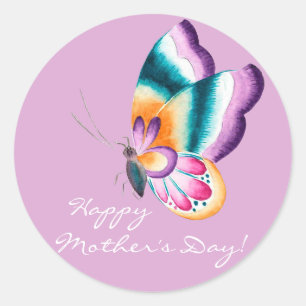Pegatina Redonda Mariposa de moda Boho  Feliz Día de la Madre Pega