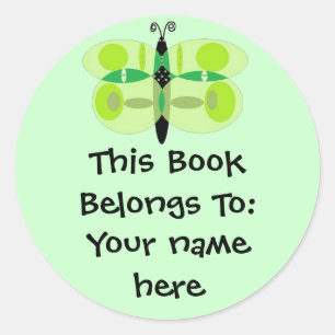 Pegatina Redonda Mariposa de ojos verdes, placas de libro