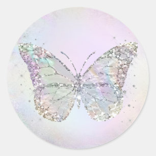Pegatina Redonda mariposa de Relieve metalizado iridiscente simulad