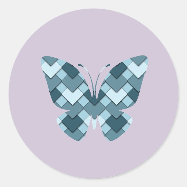 Pegatina Redonda Mariposa de Sapphire Blue Diamond Harlequin (Anverso)