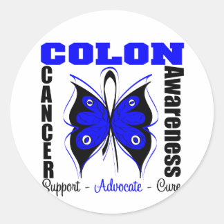 Pegatina Redonda Mariposa de sensibilización sobre el cáncer de col