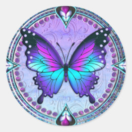 Pegatina Redonda Mariposa de sublimación con fondo